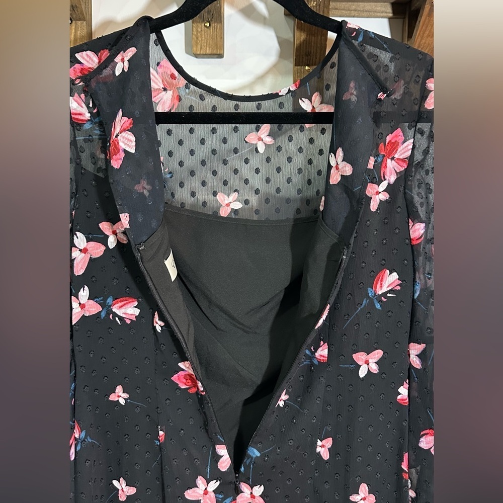 Eliza J Ruffled Black and Pink Floral Dress 2P - Picture 8 of 10